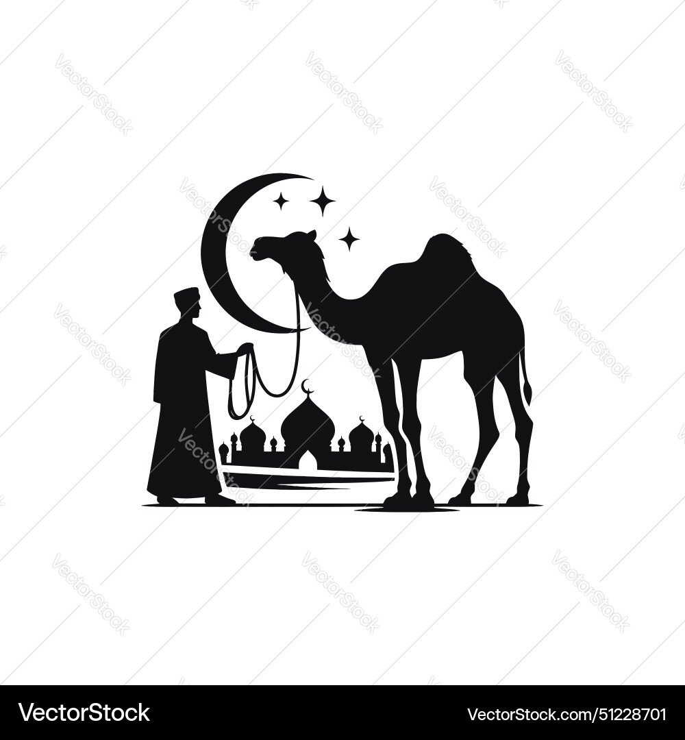 Man with camel on eid ul adha Vector Image