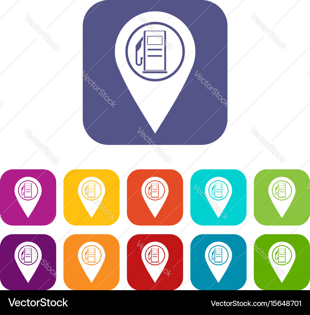 Map pointer with gas station symbol icons set flat vector image