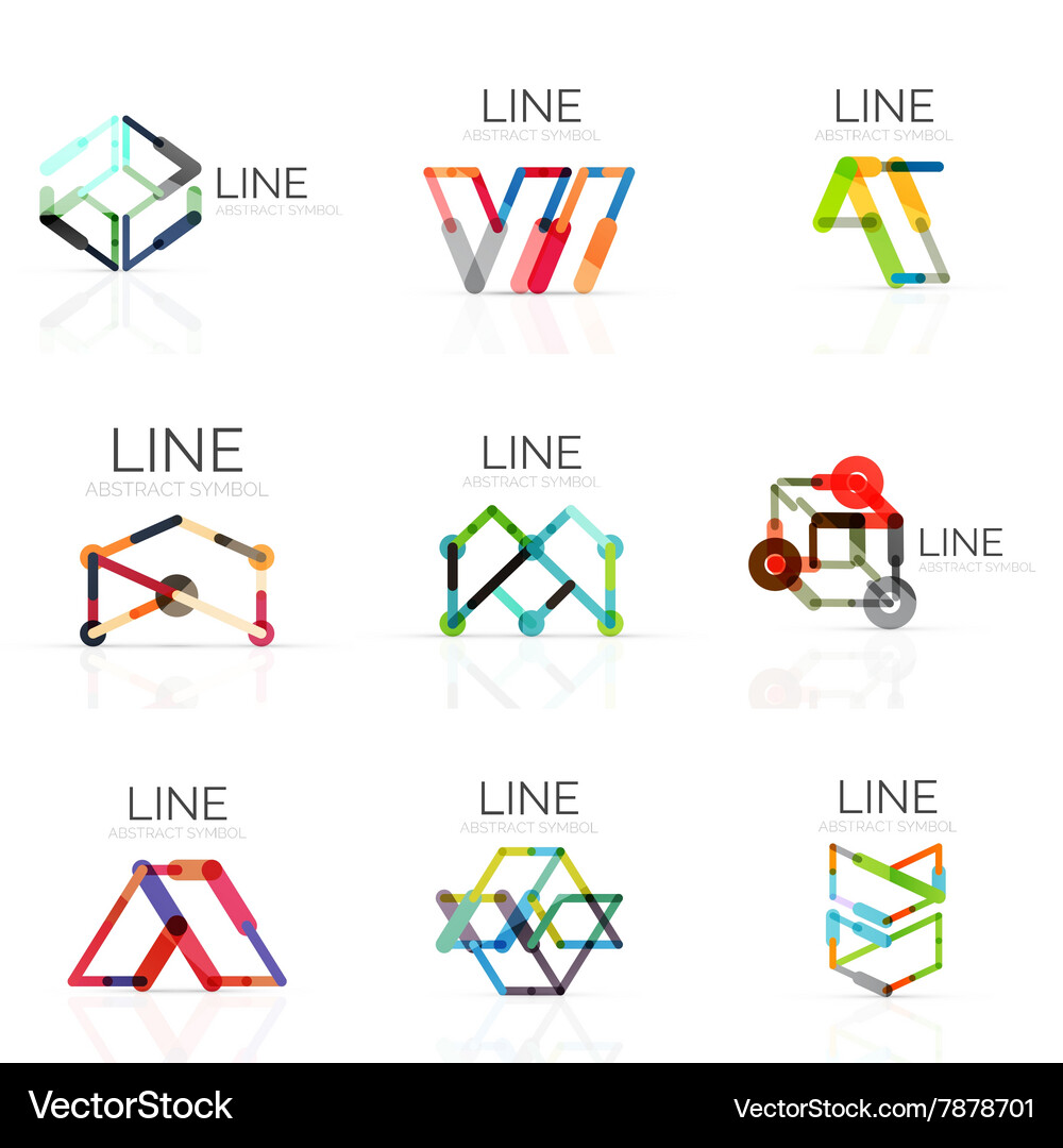 Set of linear abstract logos connected Vector Image