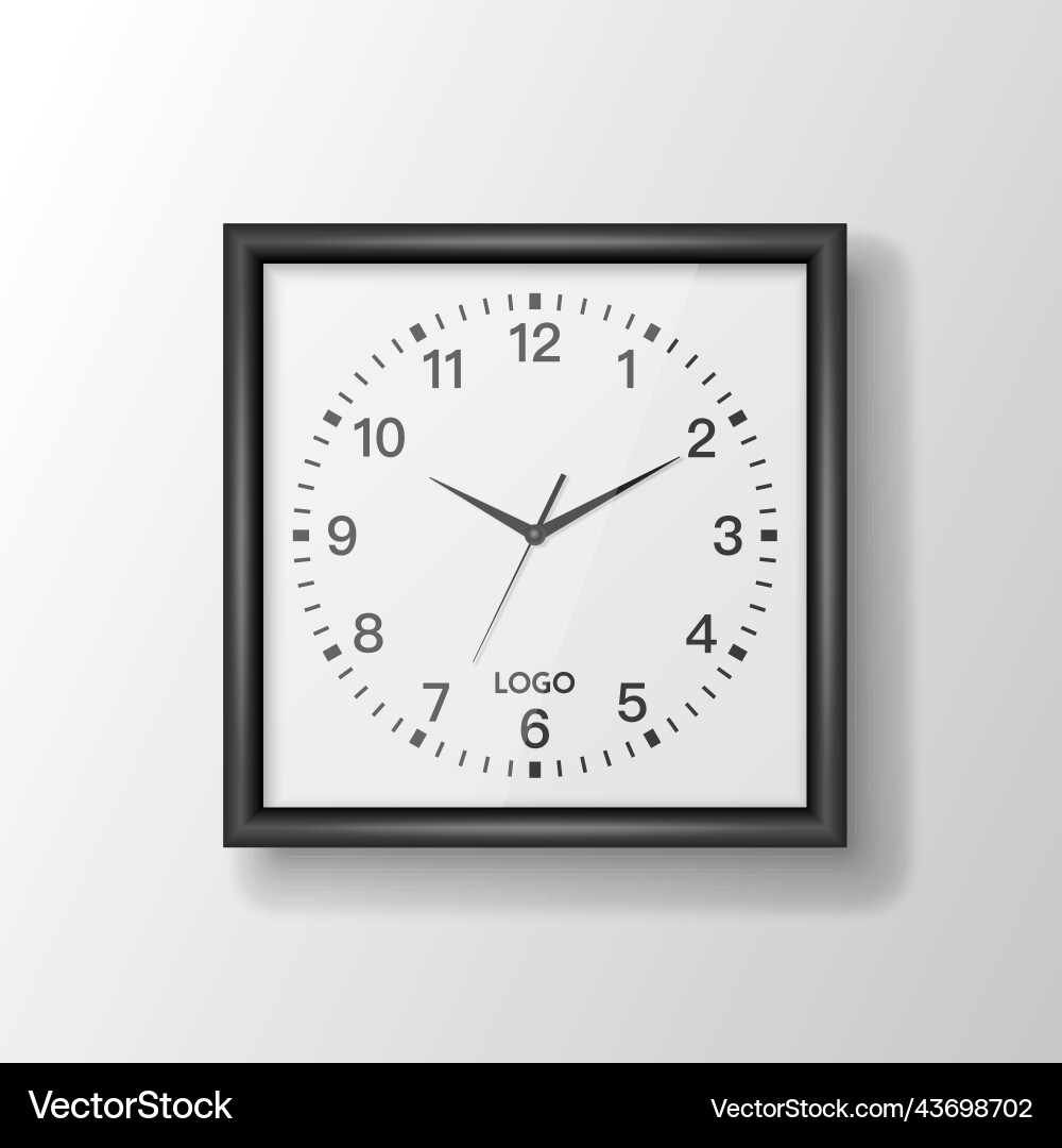 3d realistic square wall office clock Royalty Free Vector