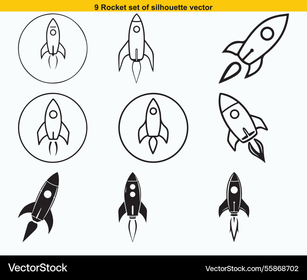 Set of rocket icon 9 different styles editable Set of rocket icon 9 different styles editable vector image