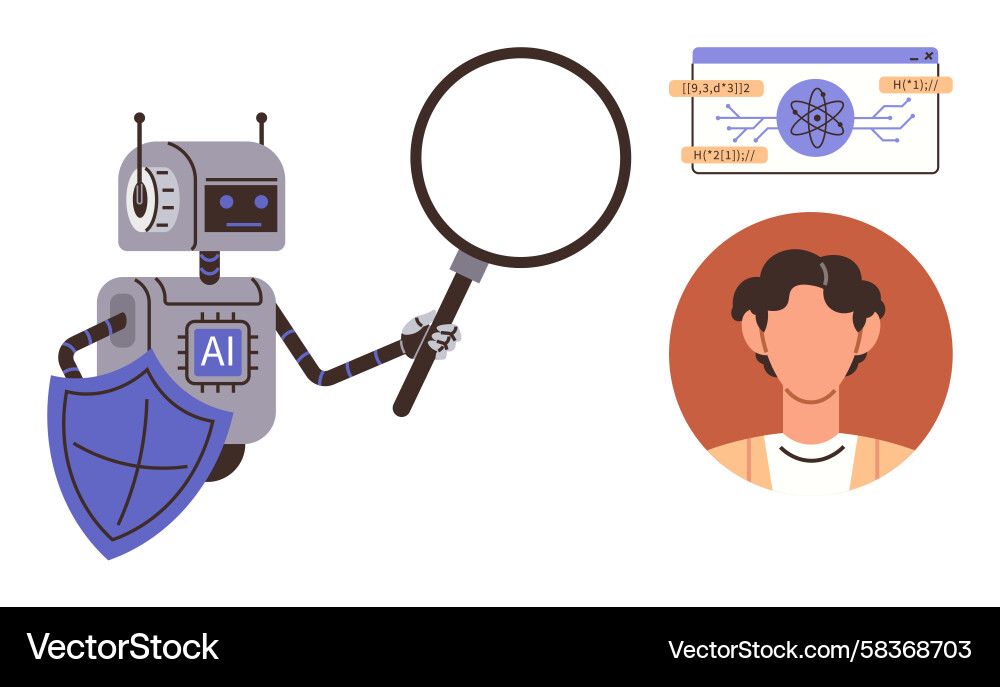 AI User Analysis with Magnifier Vector Image