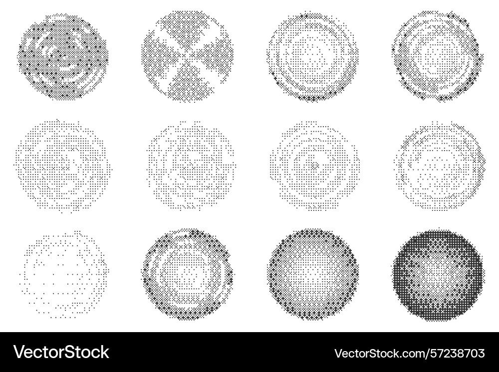 Bitmap pixel effect circles set circular y2k Bitmap pixel effect circles set circular y2k vector image