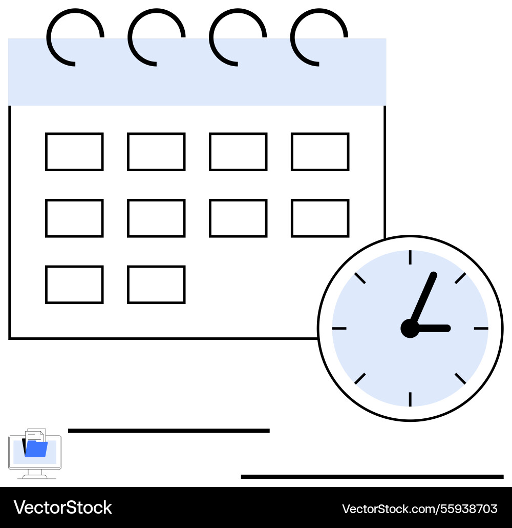 Calendar with clock representing scheduling time vector image