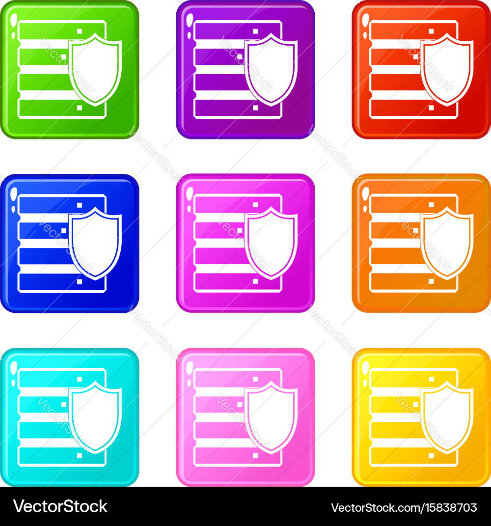 Database with shield icons 9 set vector image