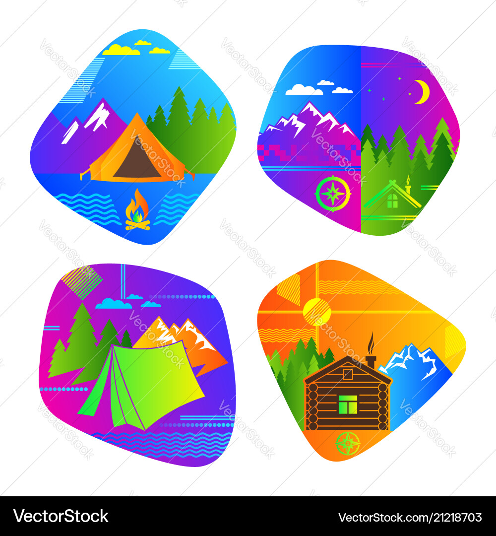 Set aus bunten Logos für Camping Set aus bunten Logos für Camping vektorbild