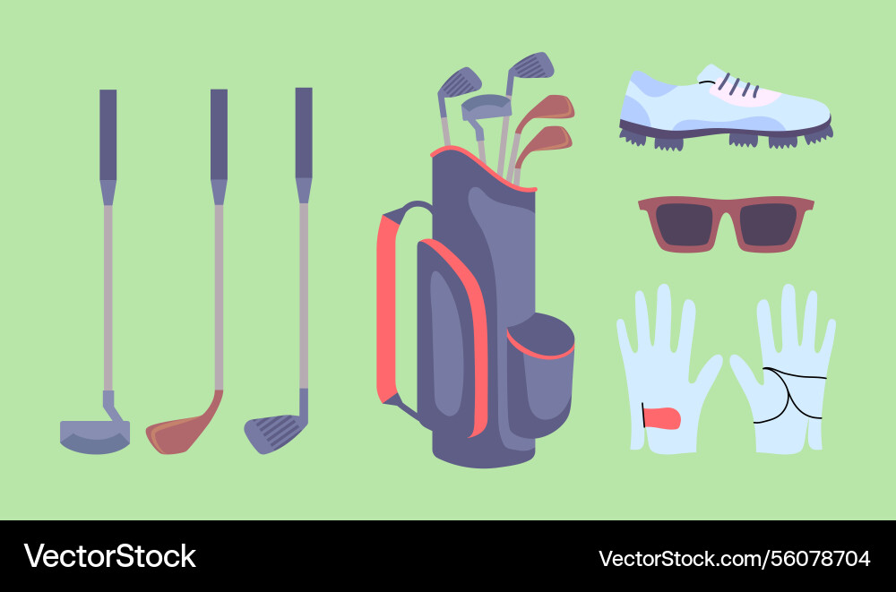 Cartoon color various golf equipment set Cartoon color various golf equipment set vector image