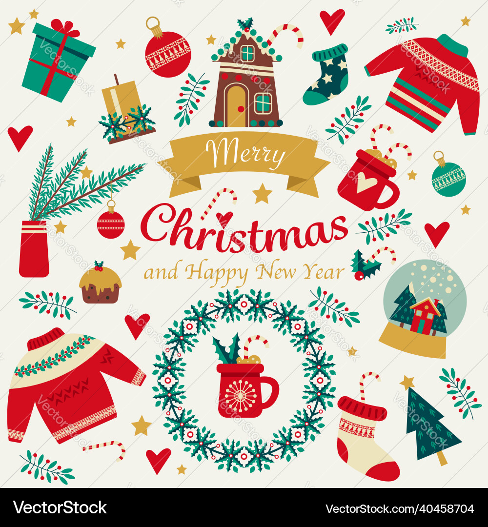 Christmas Elements & Festive Decorations Vector Image