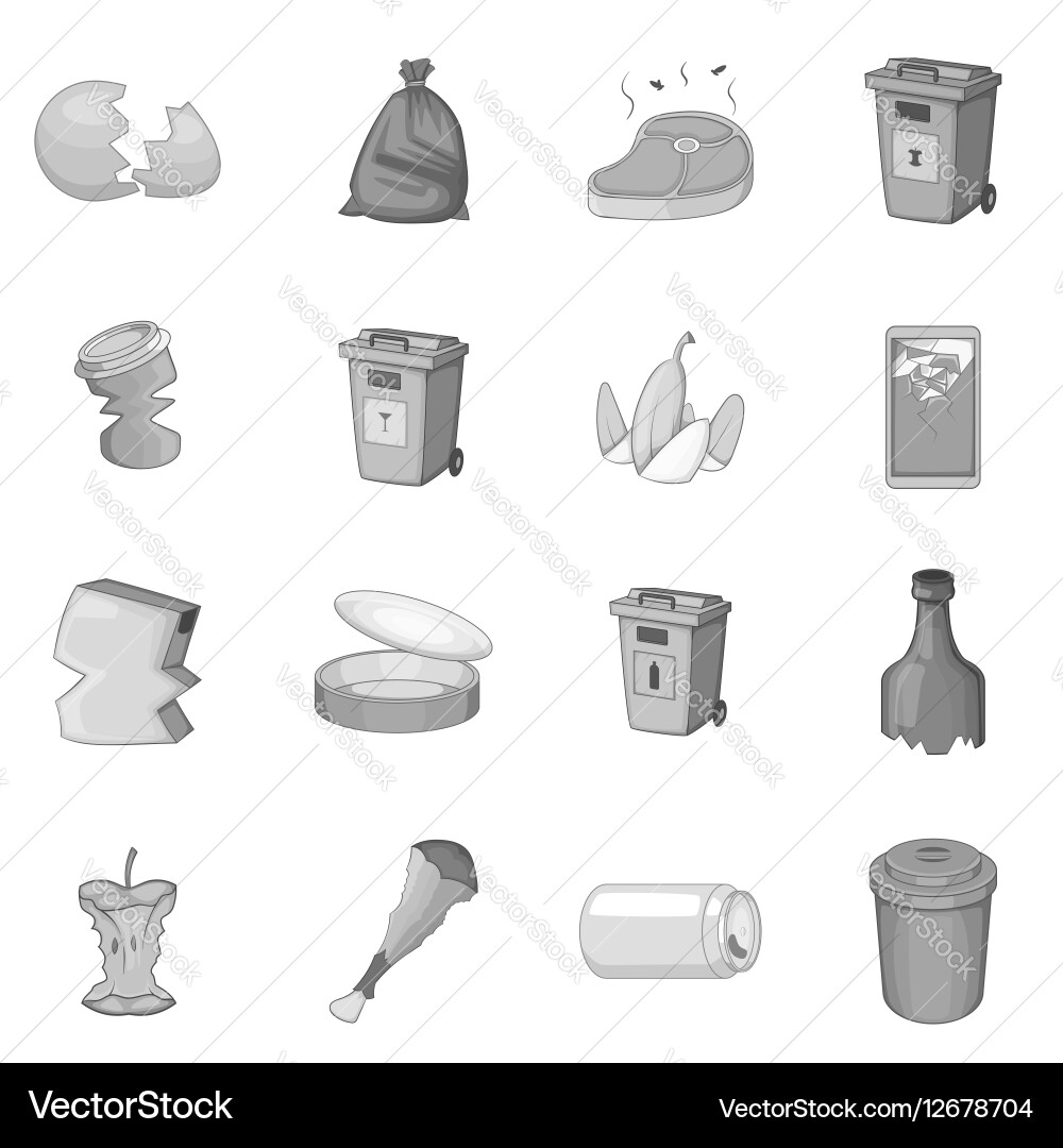 Garbage items icons set monochrome style vector image