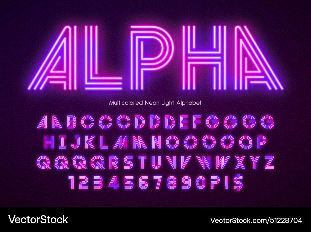 Neon light 3d alphabet retro-futuristic original Neon light 3d alphabet retro-futuristic original Vector Image