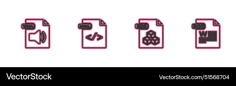 Set line wma file document 3ds html and doc icon Set line wma file document 3ds html and doc icon vector image