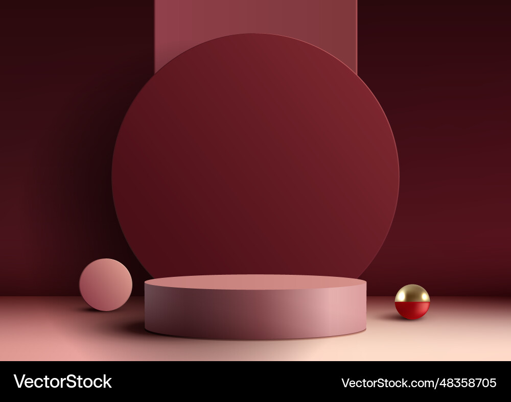 3d realistic empty red podium platform vector image