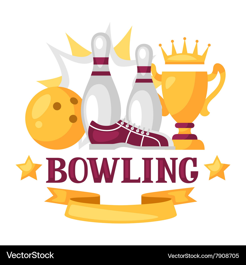 Bowling emblem with game objects image Vector Image
