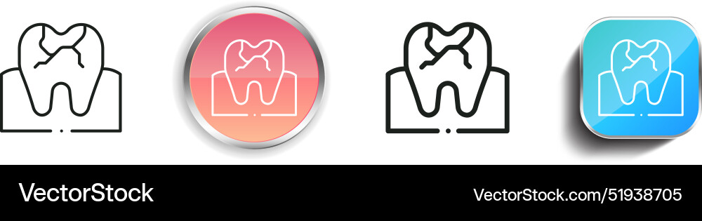 Broken tooth icon thin linear regular and button Broken tooth icon thin linear regular and button vector image