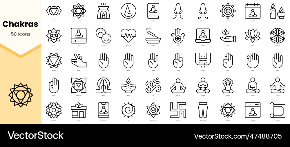 Set of chakras icons simple line art style Set of chakras icons simple line art style vector image