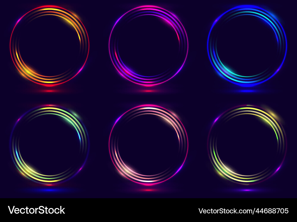 Set of glowing neon color circles round curve Set of glowing neon color circles round curve vector image