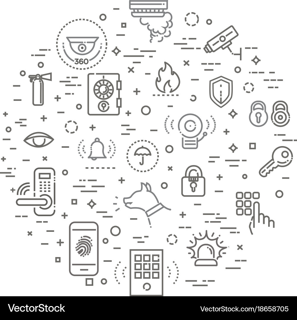 Simple set of home security related line vector image