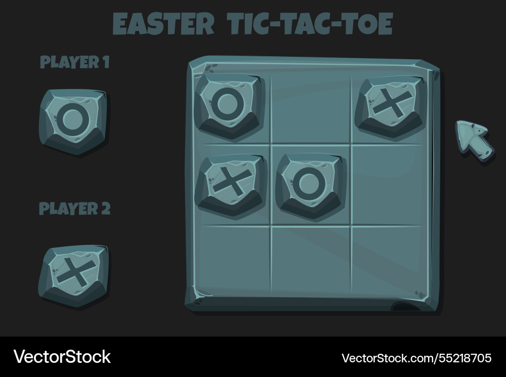 Tic-tac-toe stone style ui game with cursor arrow Tic-tac-toe stone style ui game with cursor arrow vector image