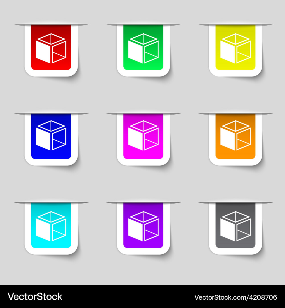3d cube icon sign set of multicolored modern Vector Image