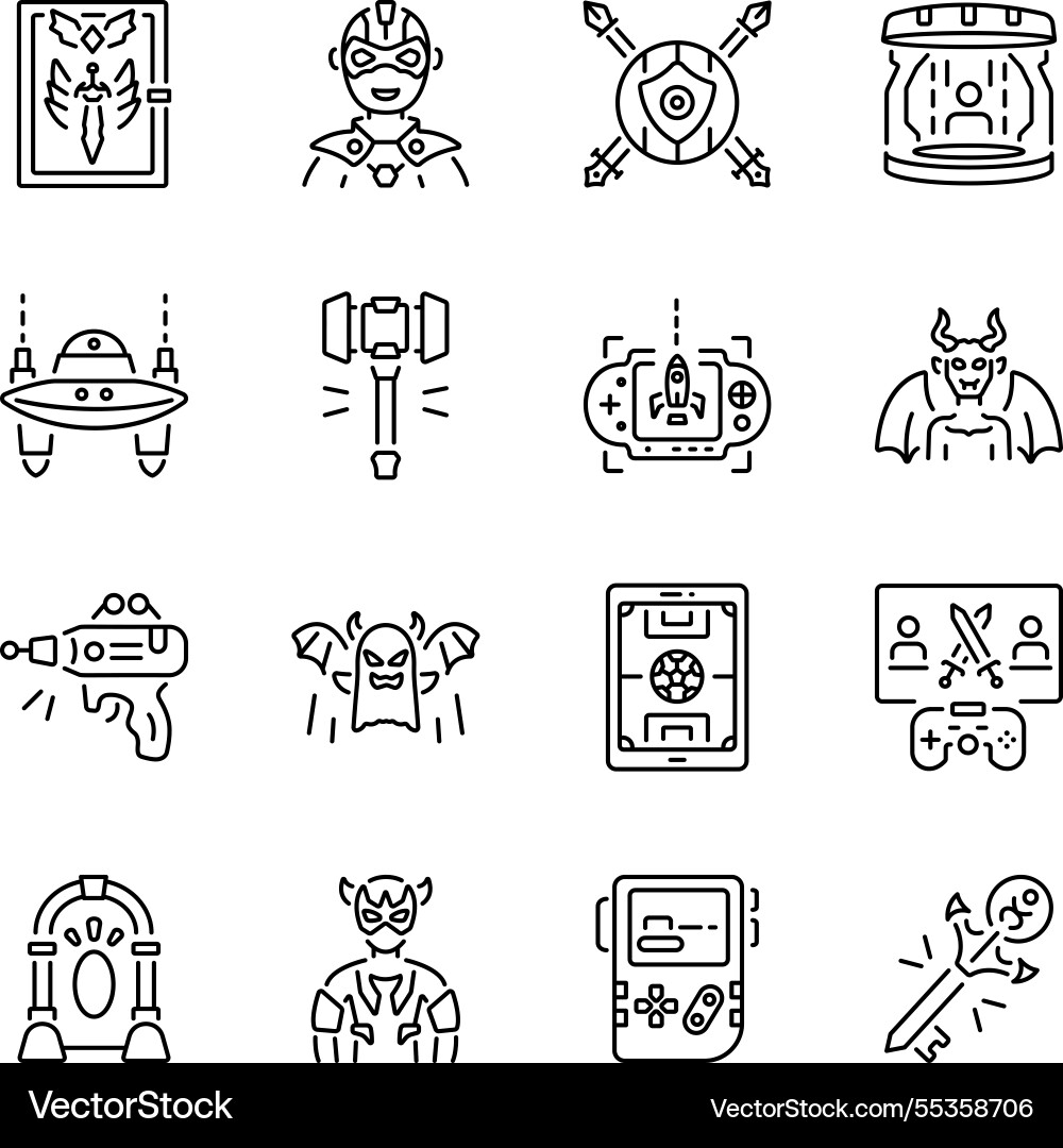Collection of linear style arcade game icons vector image