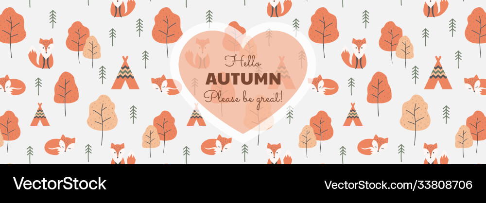 Hello autumn slogan banner colorful pattern Vector Image