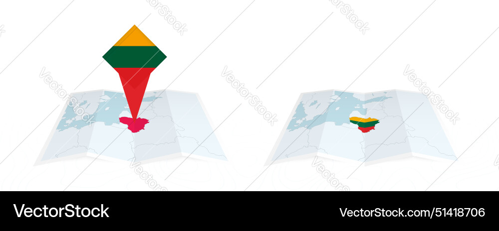 Two versions of an lithuania folded map one vector image