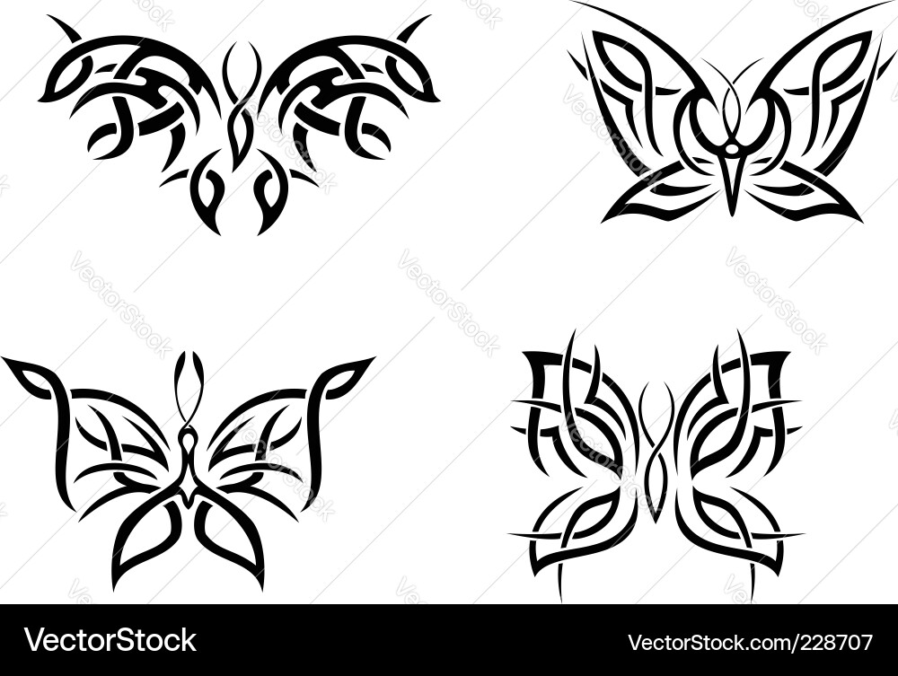 Butterfly Tattoos - Black Outline Vector Image