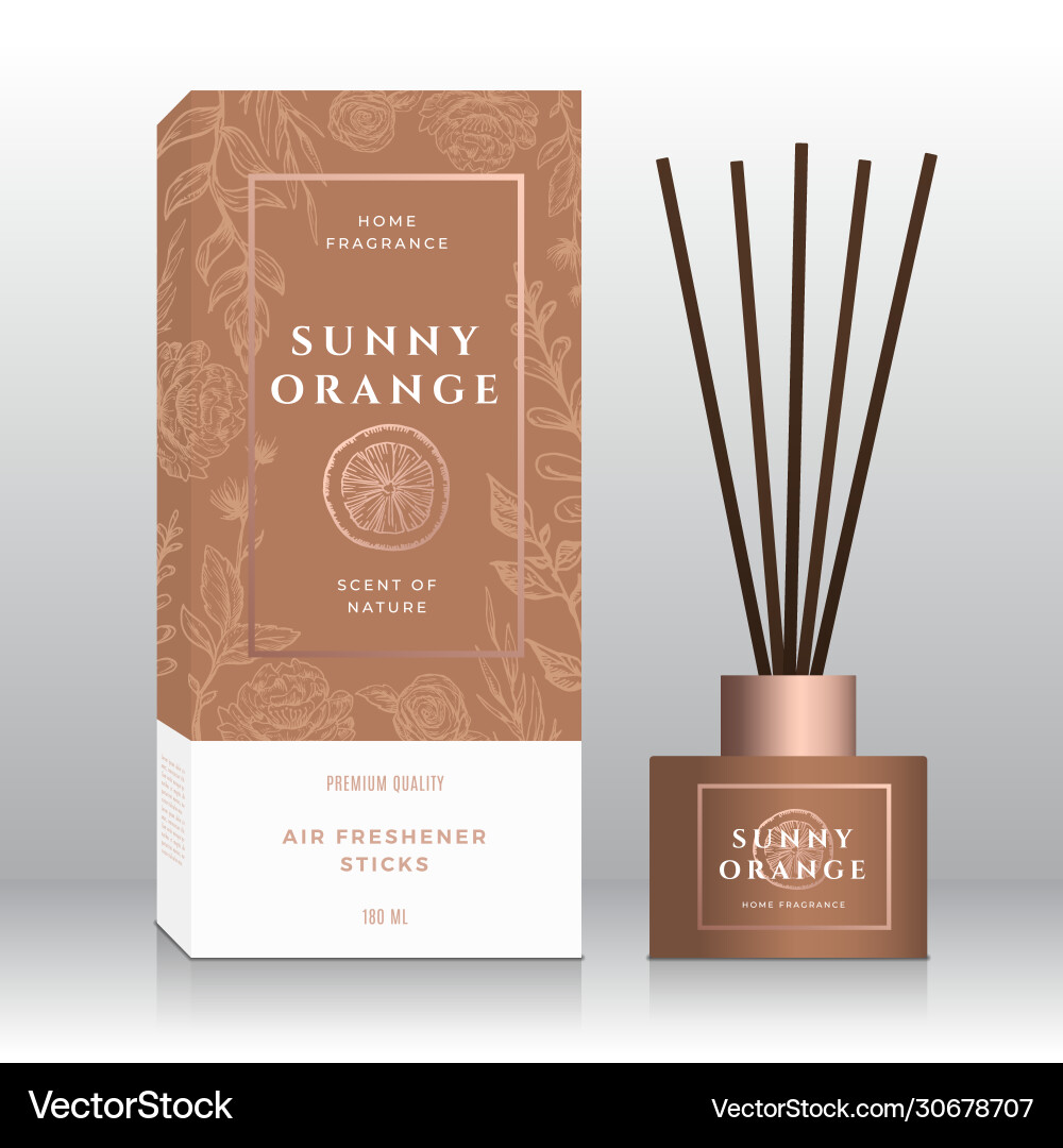 Orange home fragrance sticks abstract label Orange home fragrance sticks abstract label vector image
