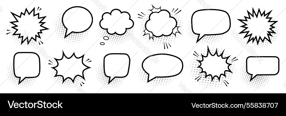 Retro empty comic speech bubbles set with black Vector Image