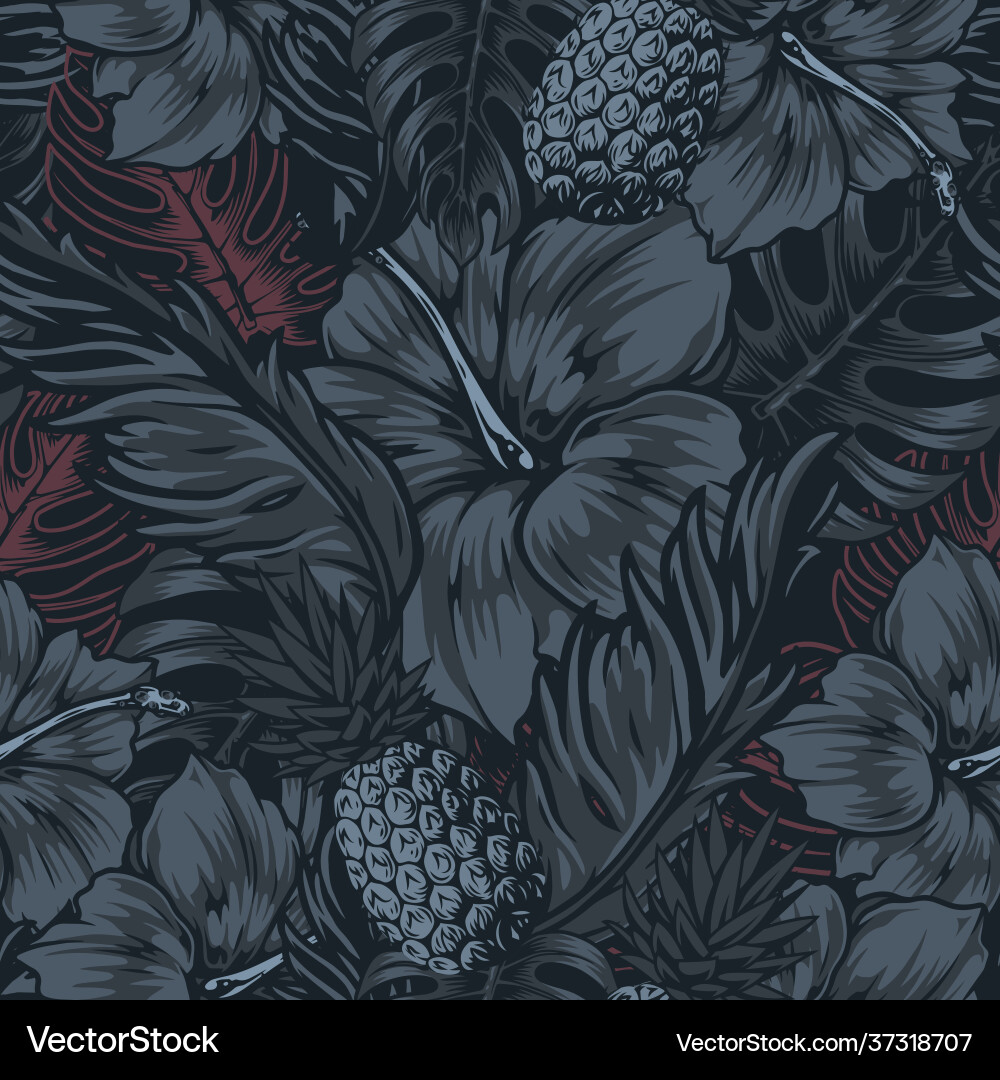 Tropical vintage dark seamless pattern vector image