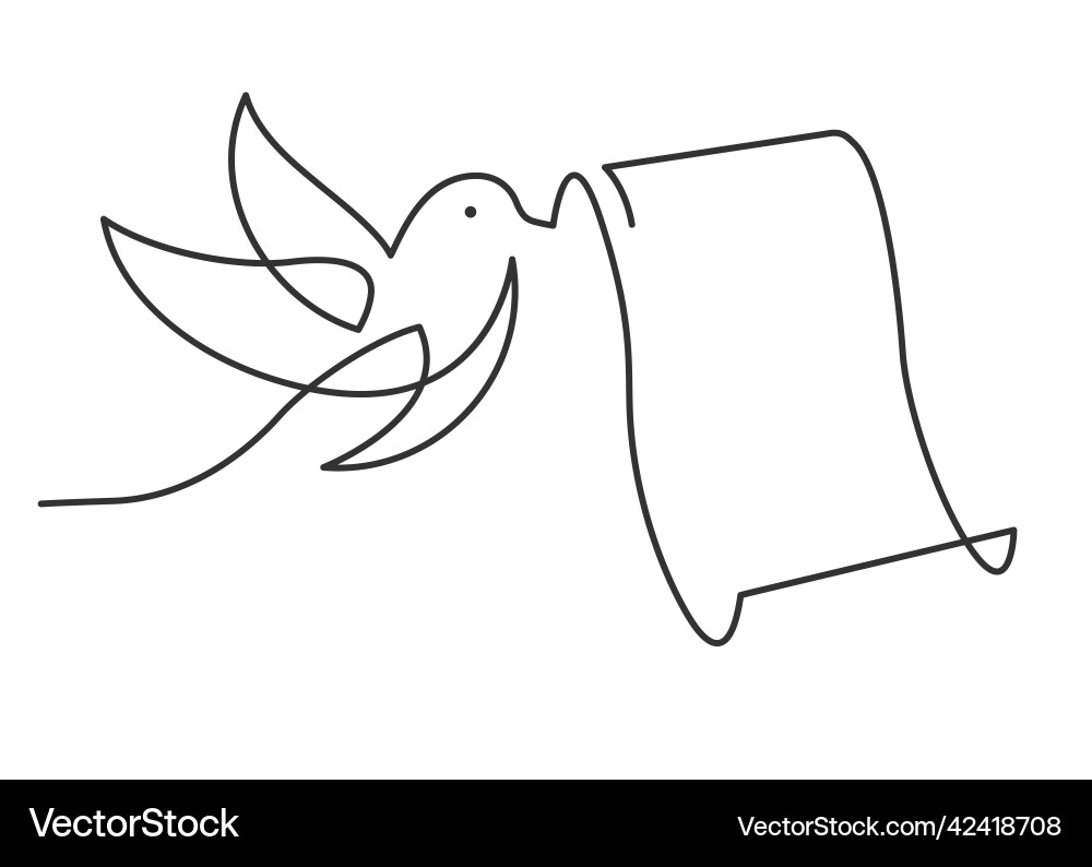 Bird with Scroll - Single Line Art vector image
