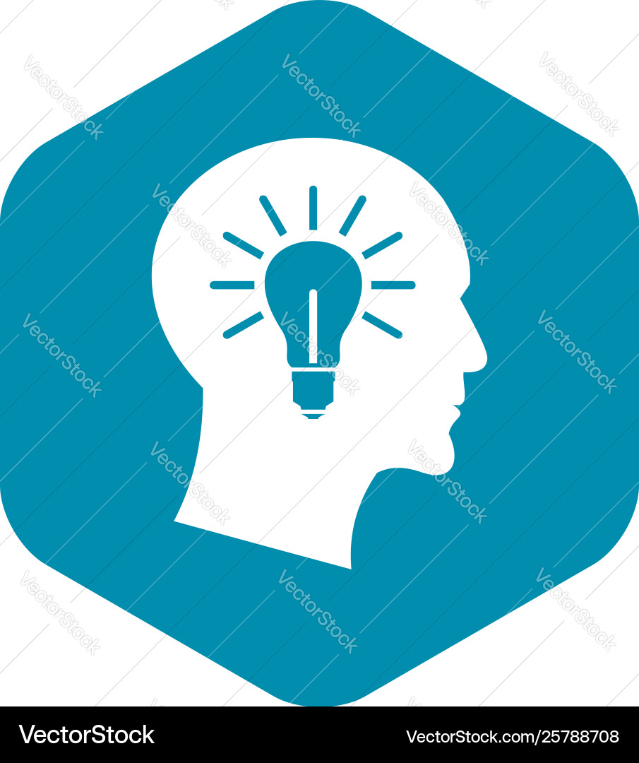 Light bulb inside head icon simple style Light bulb inside head icon simple style vector image