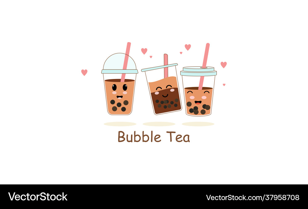 Süße Boba Milch Tee Cartoon Zeichen Set Süße Boba Milch Tee Cartoon Zeichen Set vektorbild