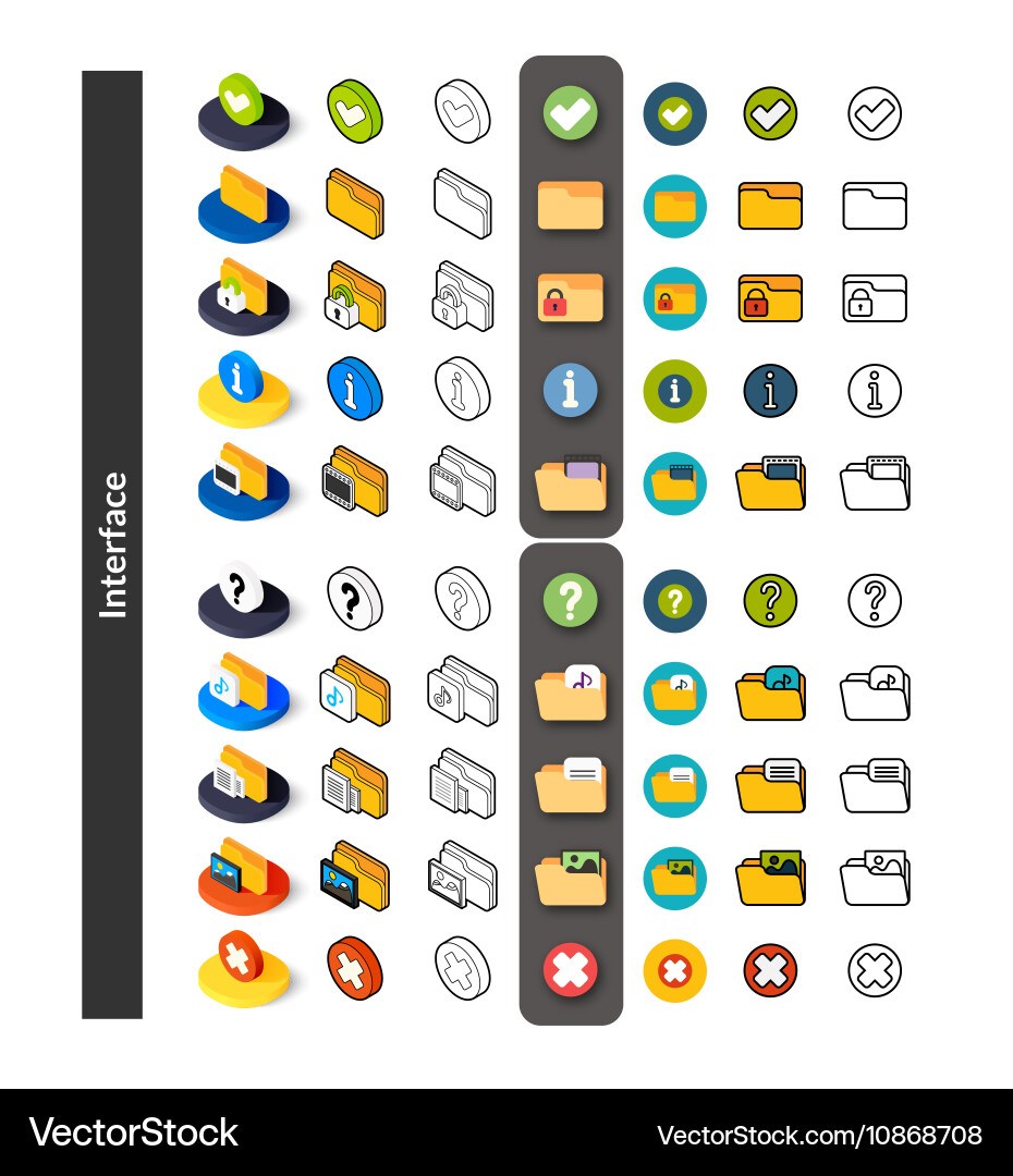Set of icons in different style - isometric flat vector image