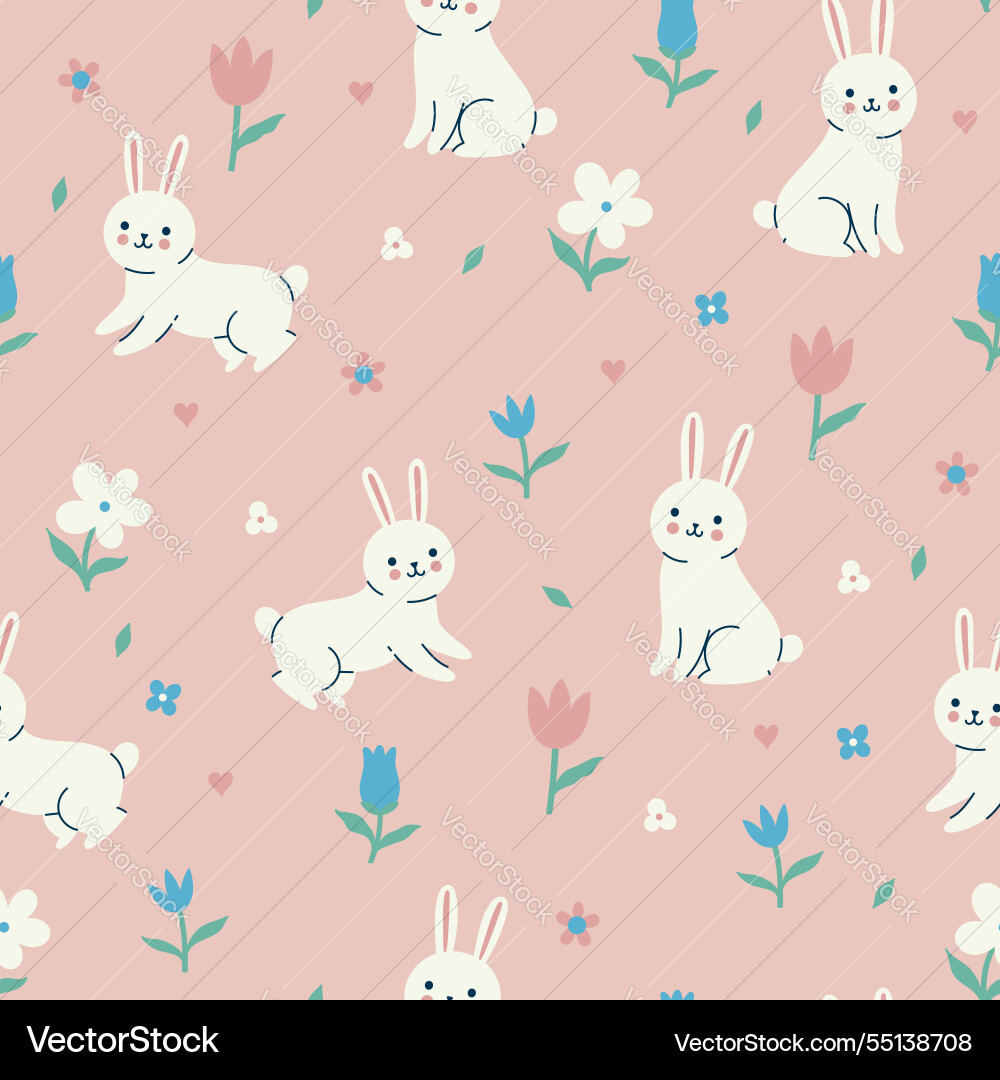 Simple seamless pattern with cute rabbits Simple seamless pattern with cute rabbits Vector Image