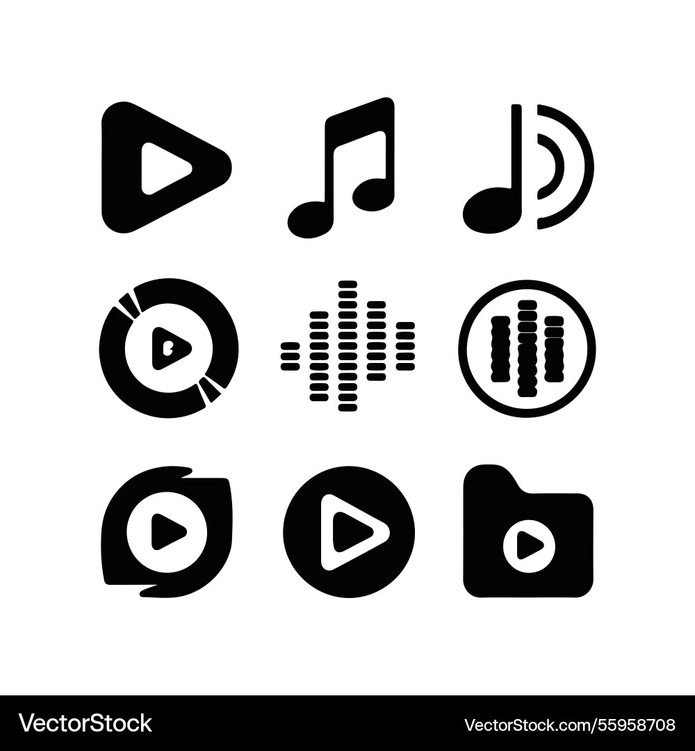 Video icon set containing camera play Royalty Free Vector