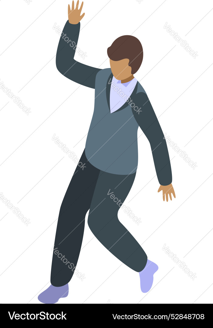 Young manager waving hand isometric icon Young manager waving hand isometric icon Vector Image