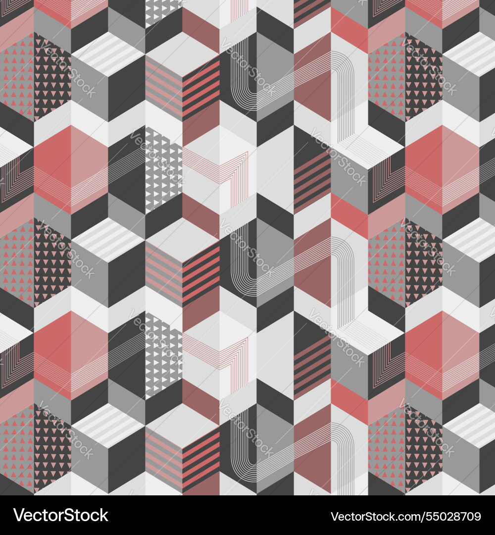 Geometric 3d cubes abstract seamless pattern Vector Image