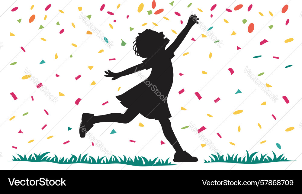 Joyful child running with confetti symbolizing Vector Image