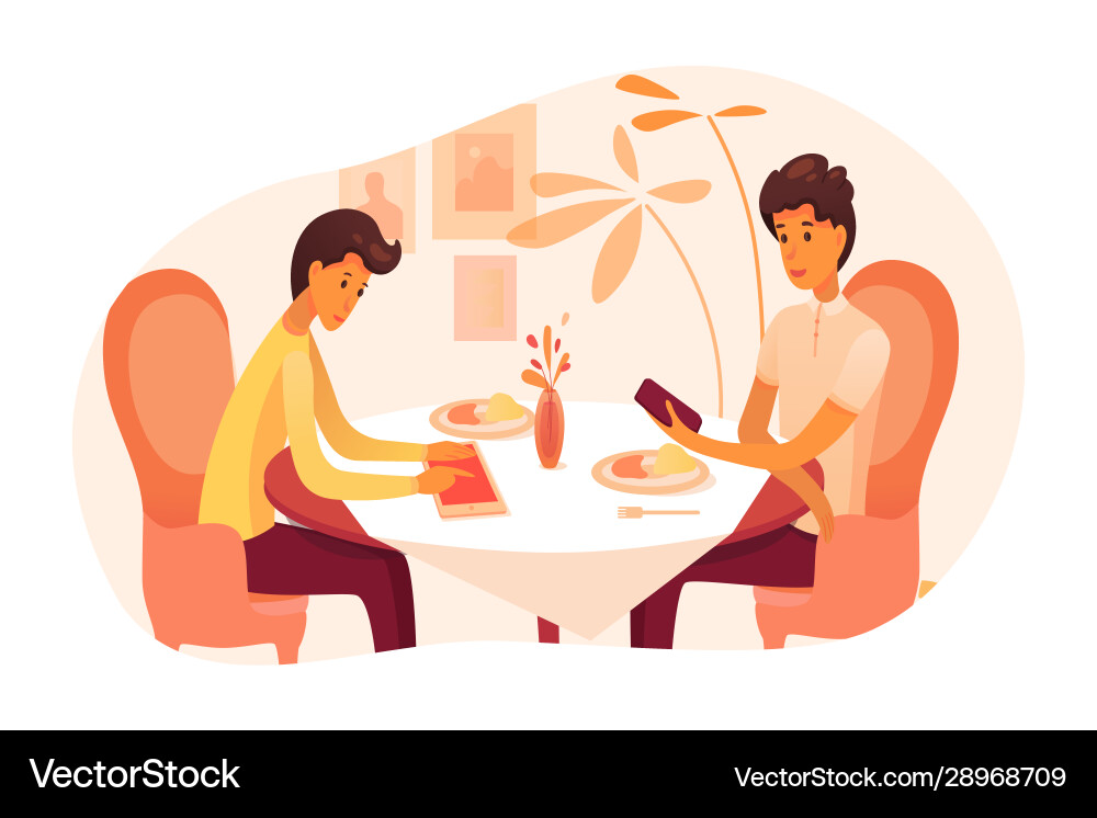 Papa und Sohn essen im Restaurant Papa und Sohn essen im Restaurant vektorbild