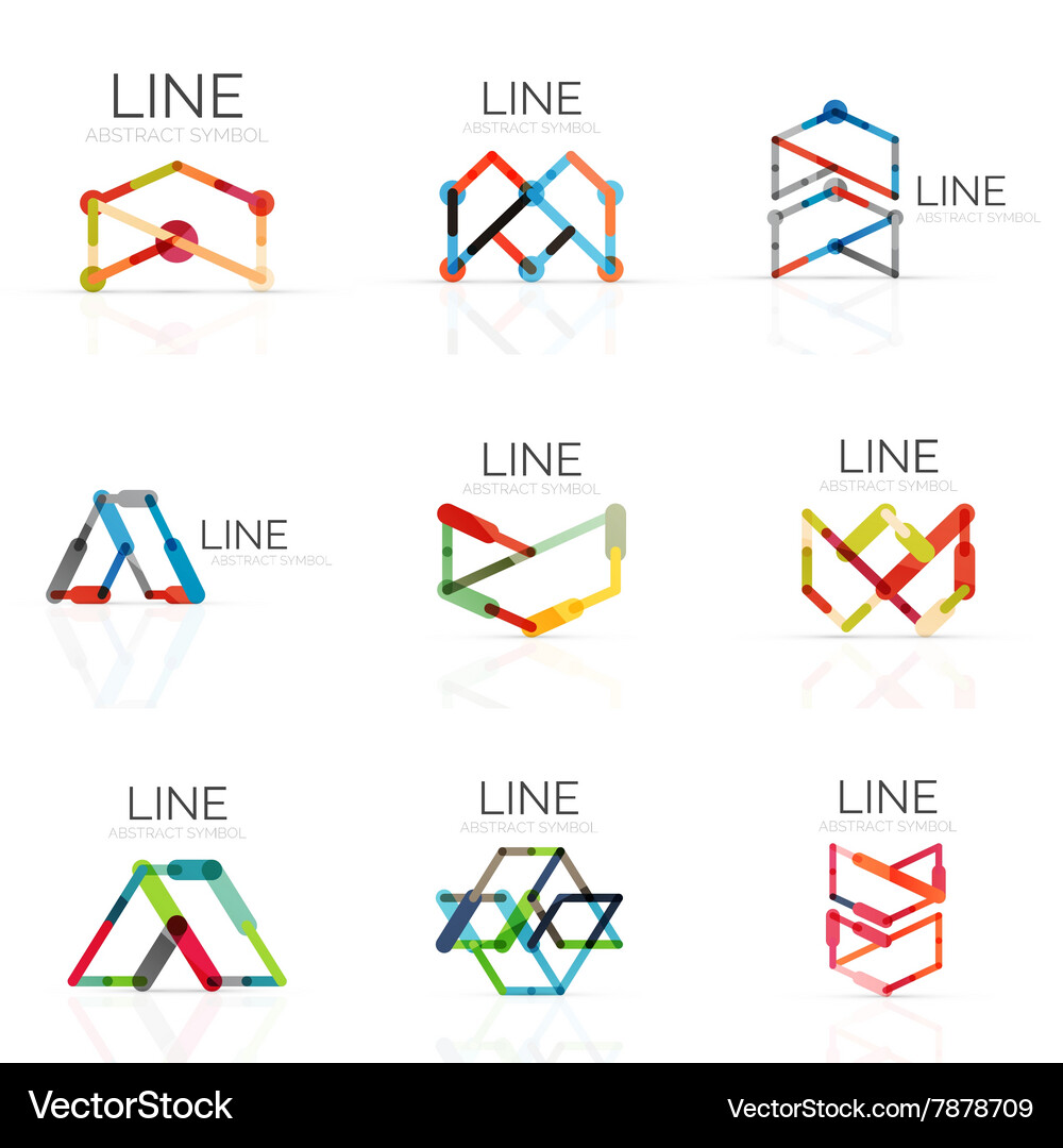 Set of linear abstract logos connected Vector Image