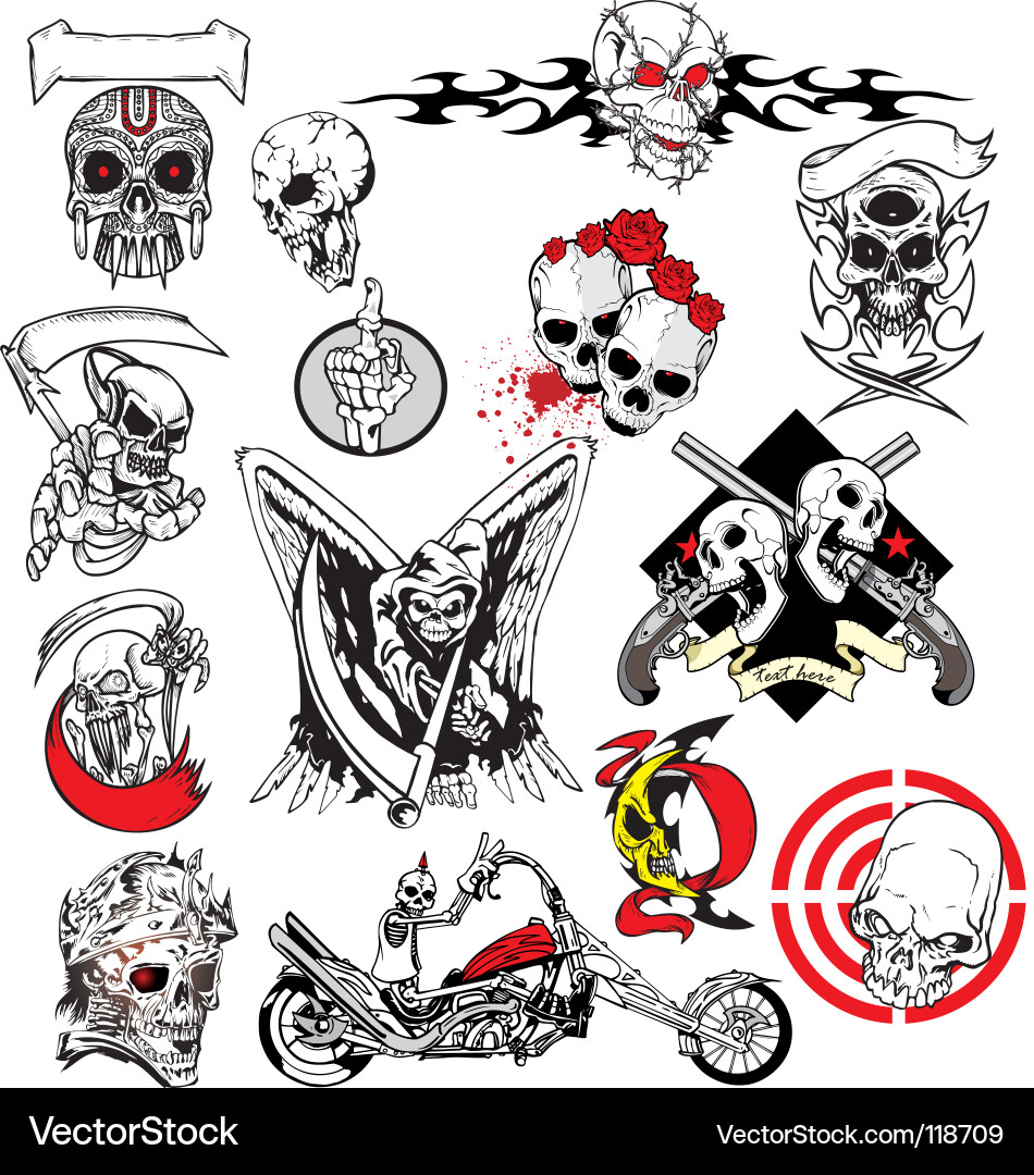 Spooky Skull Tattoo Collection vector image