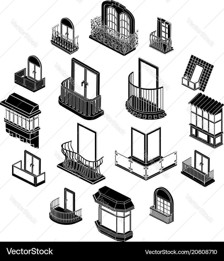 Balcony window forms icons set simple style Vector Image