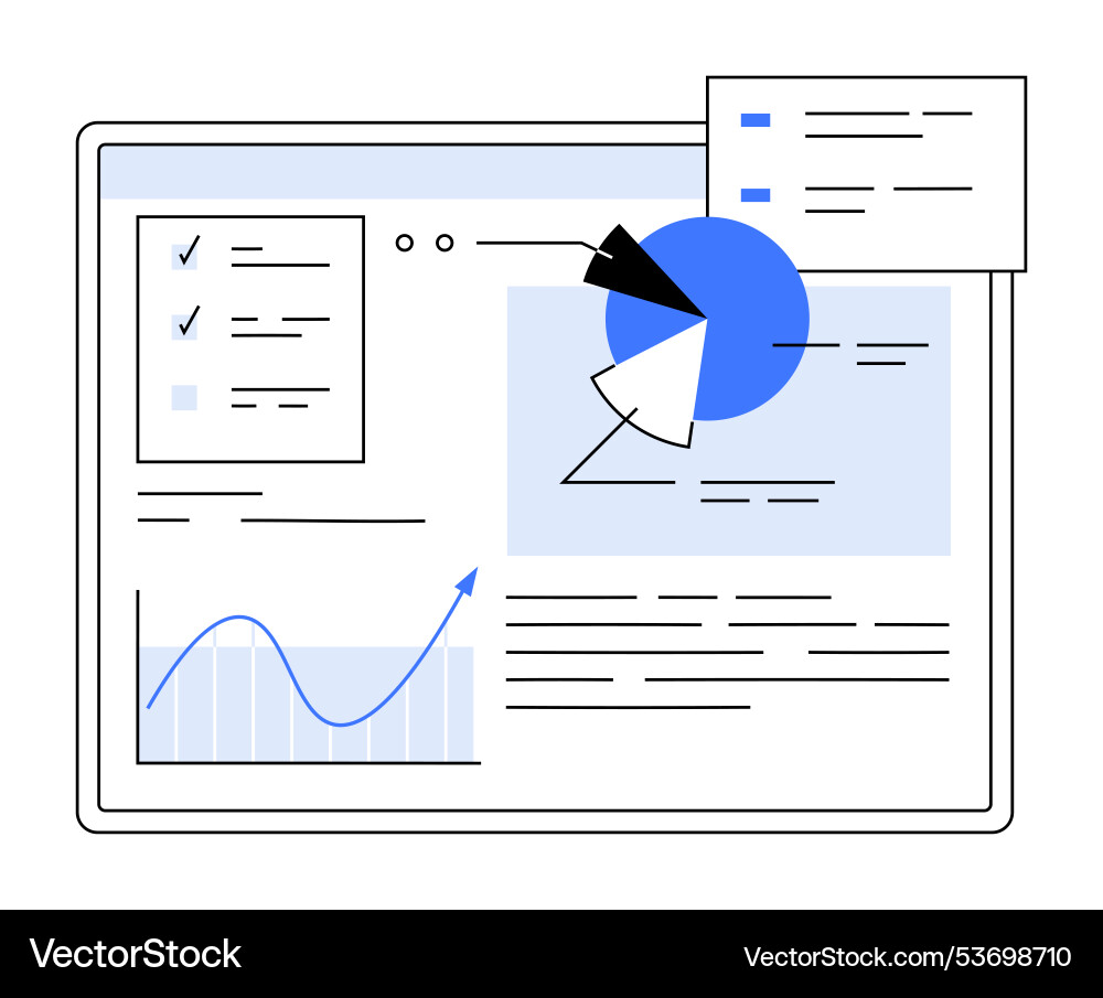 Data visualization dashboard with pie chart line Data visualization dashboard with pie chart line vector image