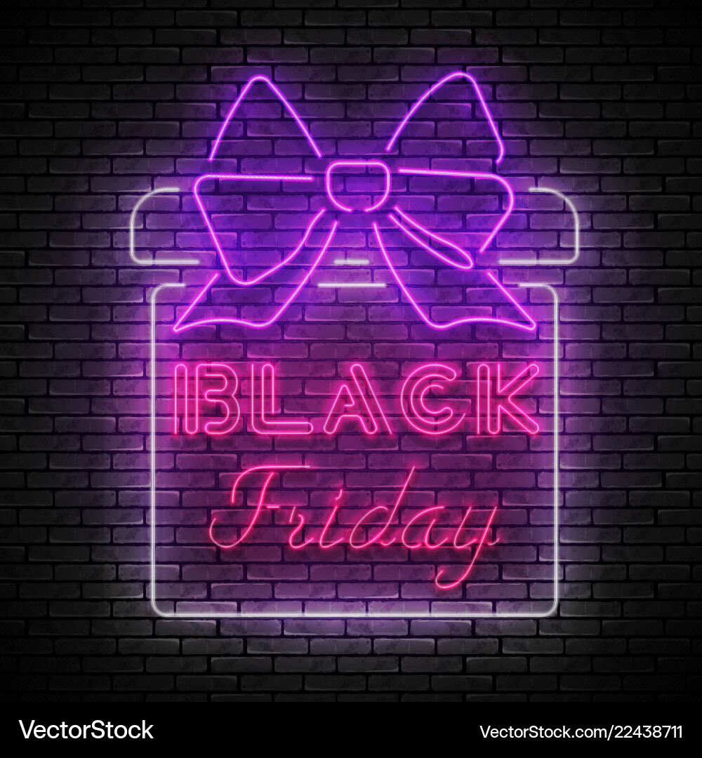 Black friday red neon sign with white present box Black friday red neon sign with white present box vector image