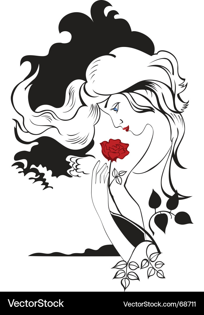 Elegant Girl with Rose Silhouette vector image