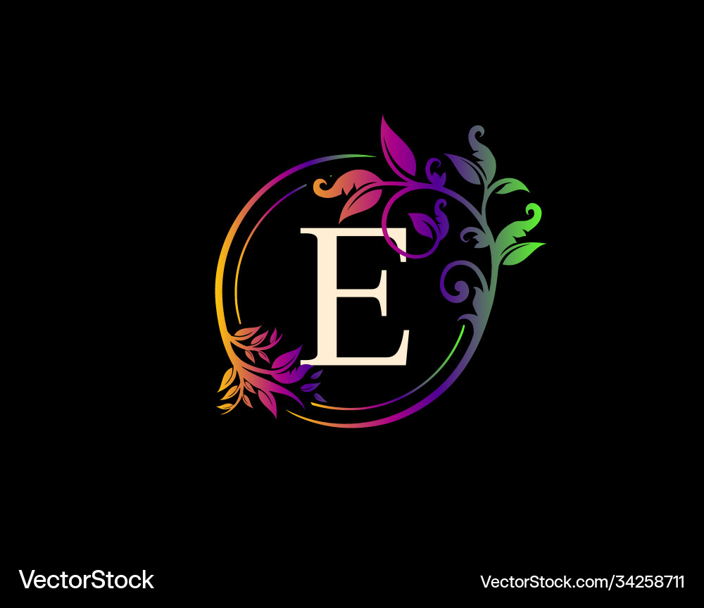 Luxury e letter floral design colorful urban Luxury e letter floral design colorful urban vector image