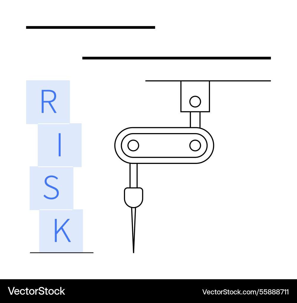 Robot drilling into risk block tower highlighting Vector Image