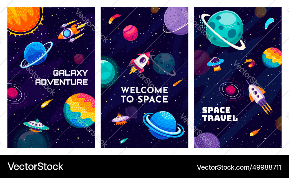 Space banners with galaxy landscape and rockets Vector Image
