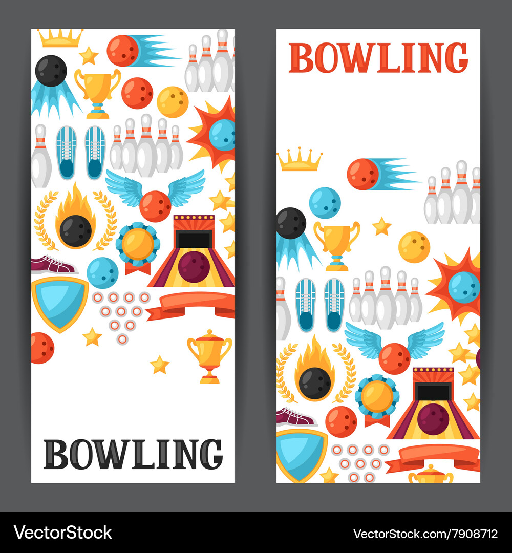 Bowling banners with game objects image Vector Image
